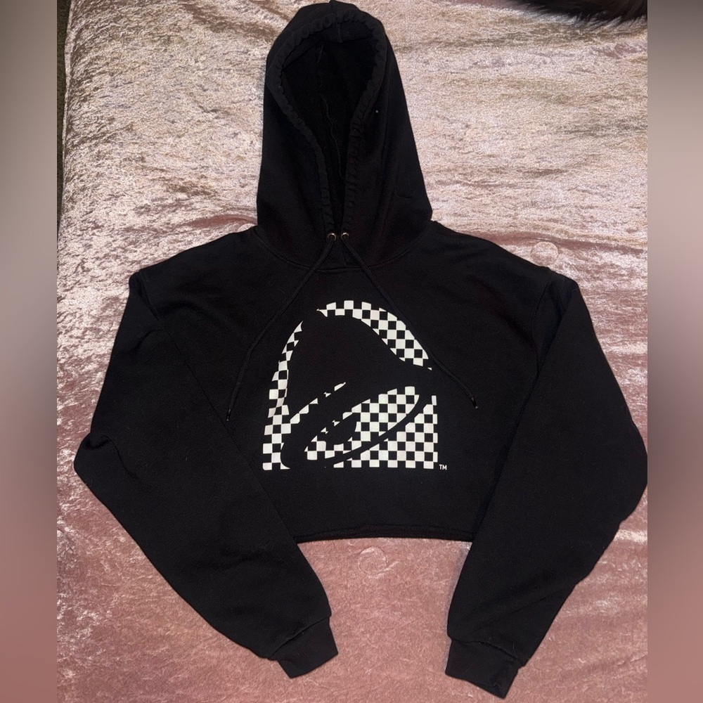 Forever 21 Taco Bell collab Black Checkered Graphic Hoodie crop top